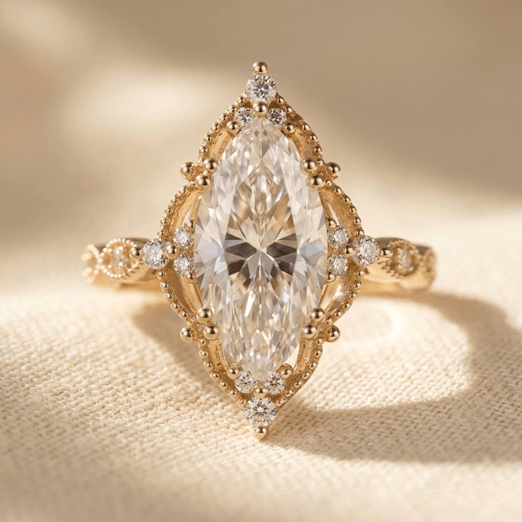Vintage bohemien koperen ring met marquise rozenkwarts