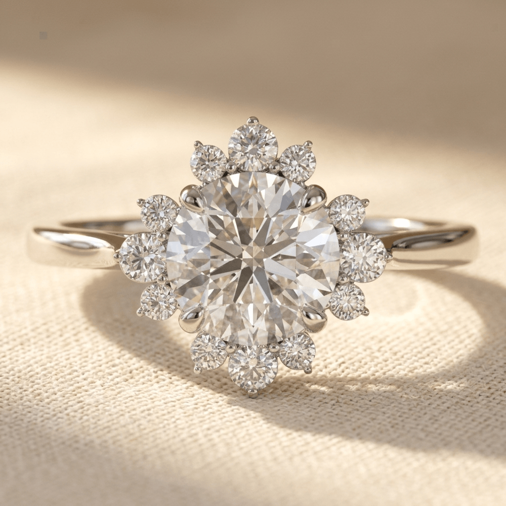 Verfijnde vintage sterexplosie ring met synthetische zirkonia