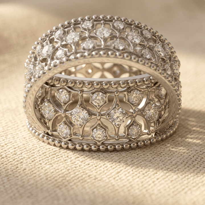 Elegant Floral Cubic Zirconia Wide Band Ring
