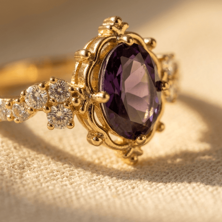 Elegant Purple Zirconia Inlaid Engagement Ring