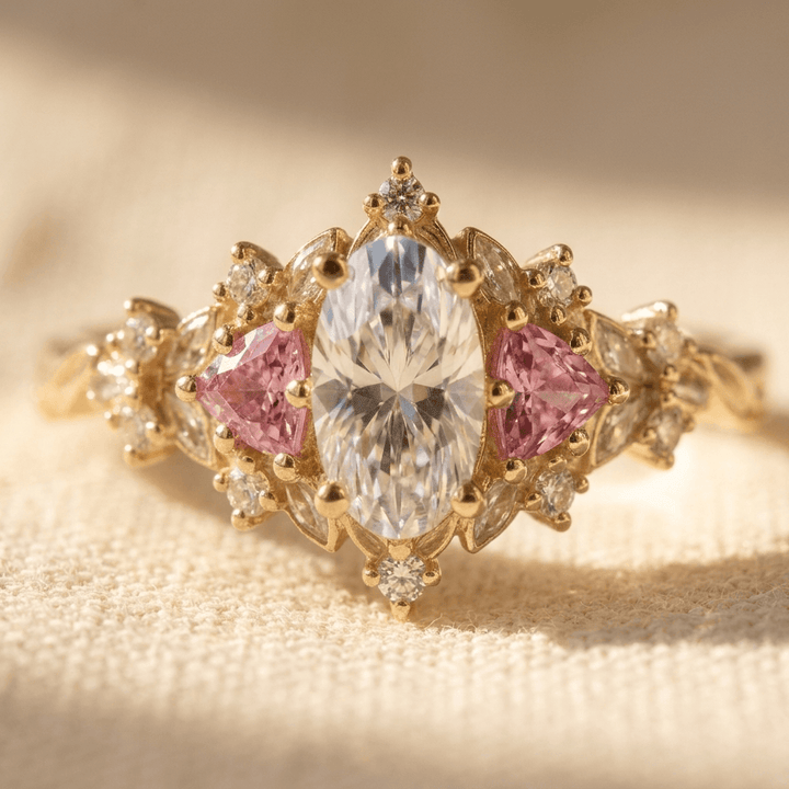 Sparkling Golden Zirconia Flower Ring