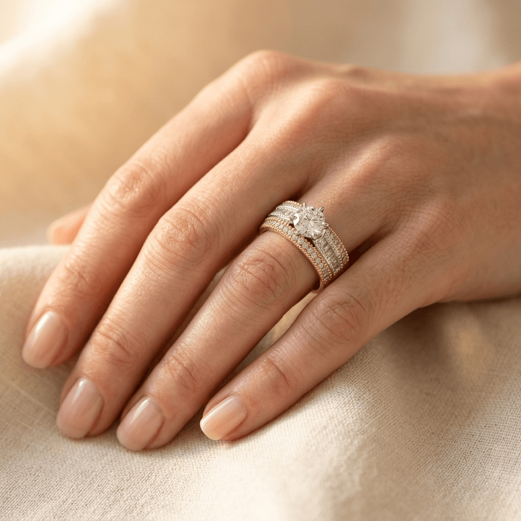 Tweekleurige zirkonia statement ring
