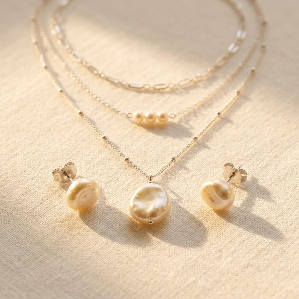 Retro gelaagde sieradenset met schelpparel ketting