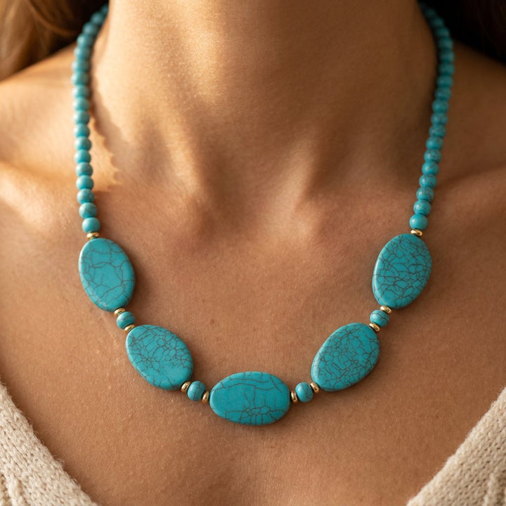 Bohemian Geometric Tear Round Turquoise Beaded Necklace