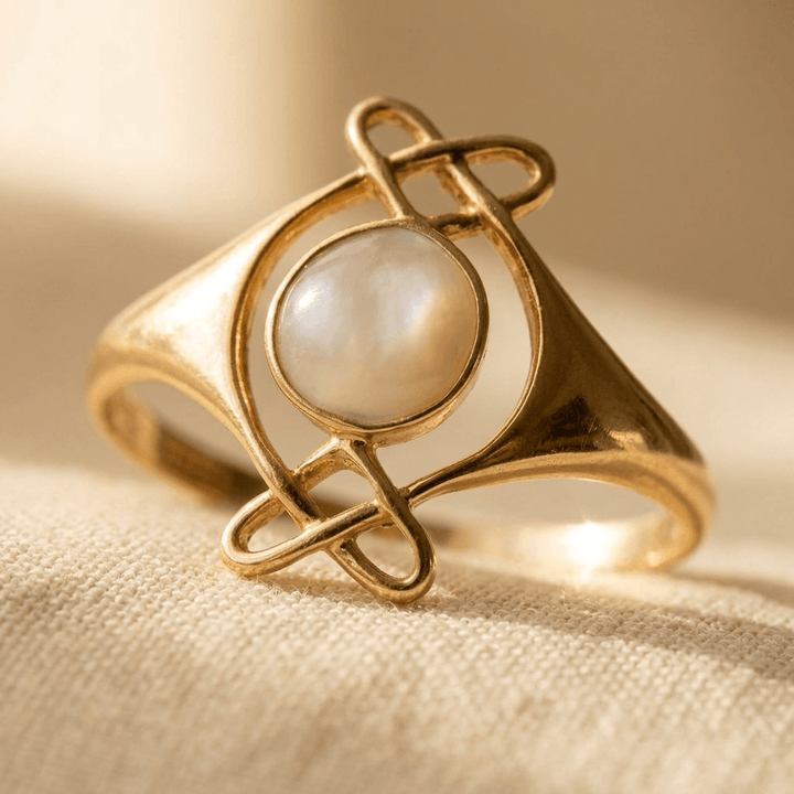 Gold Pearl Infinity Knot Ring