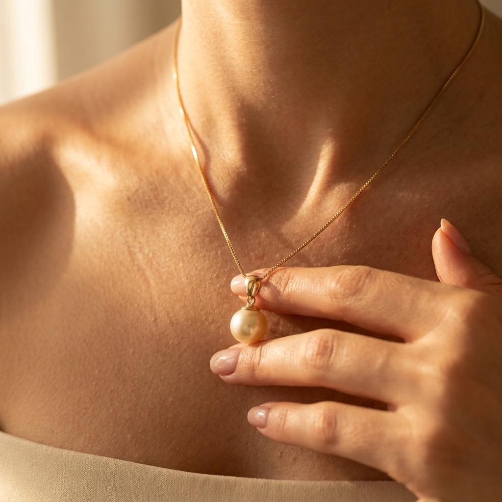 Elegante witgoudkleurige ketting met parelhanger