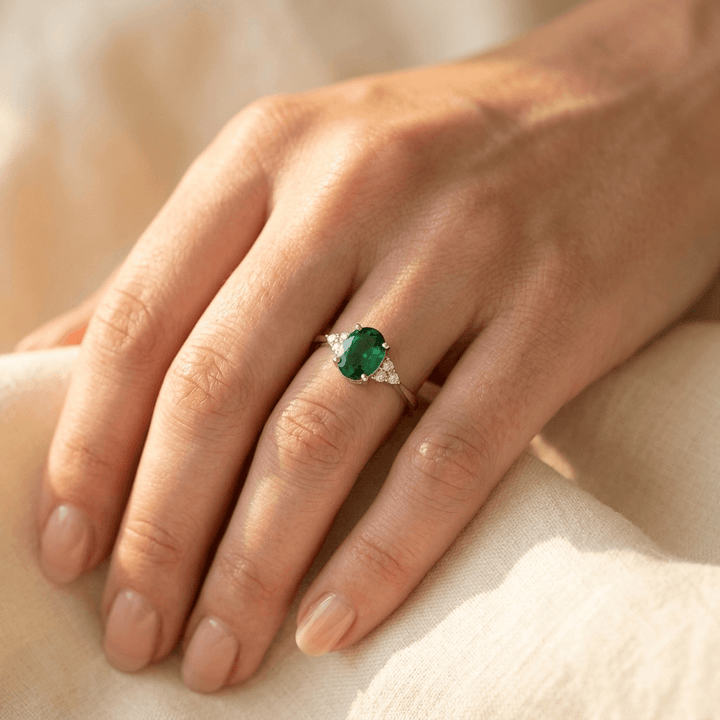Green Stone Inlaid Silver Stack Ring