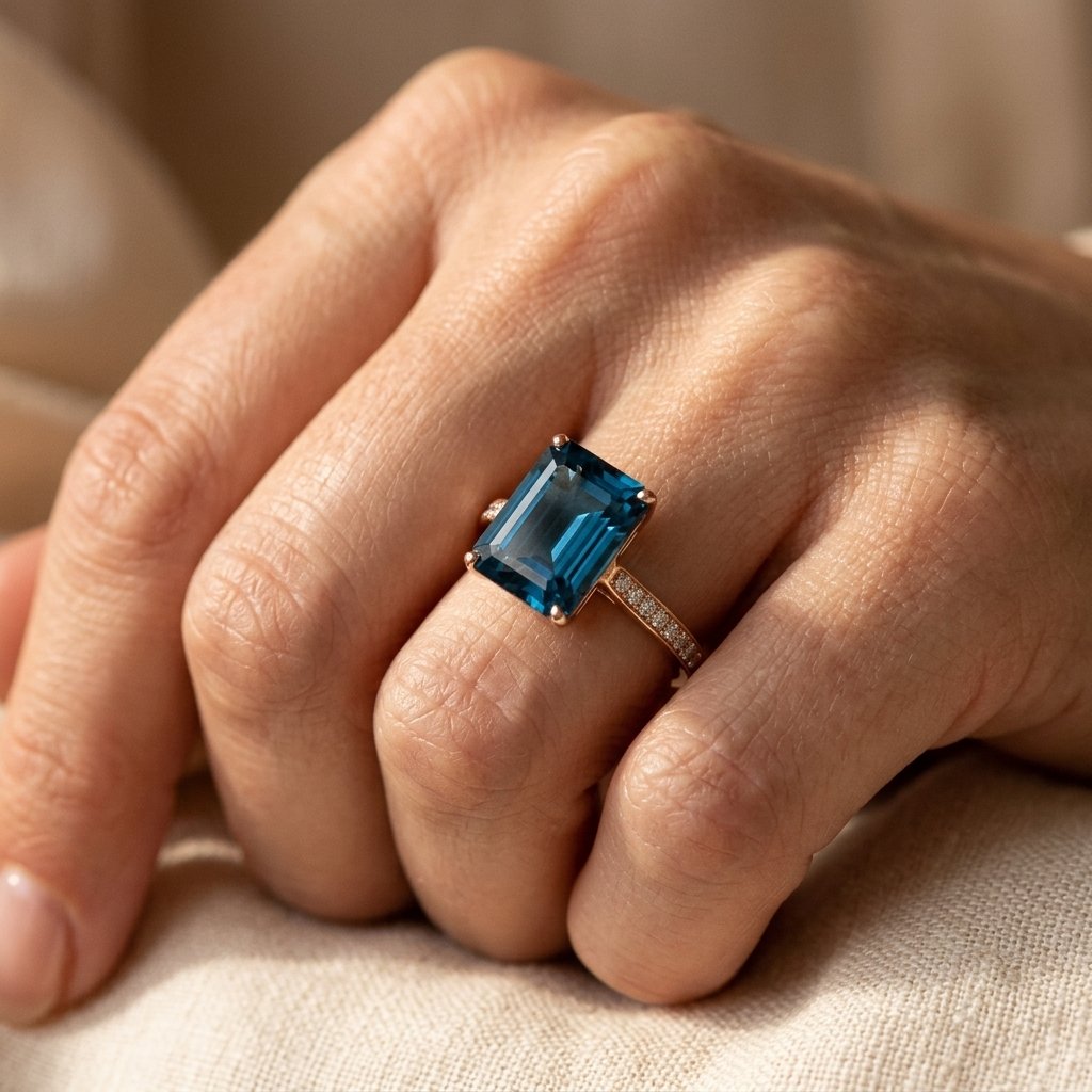 Rose Gold London Blue Topaz Square Ring
