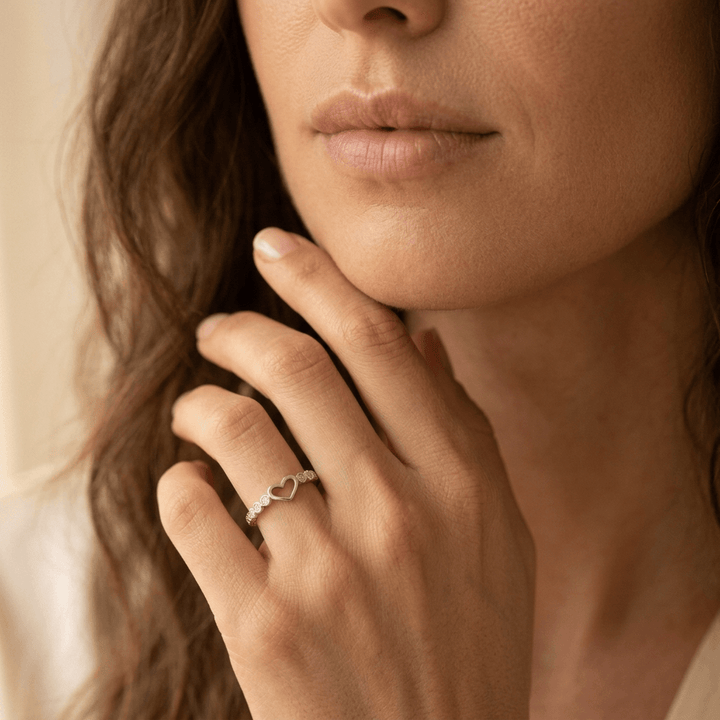 Silver Open Heart Diamond Accent Ring
