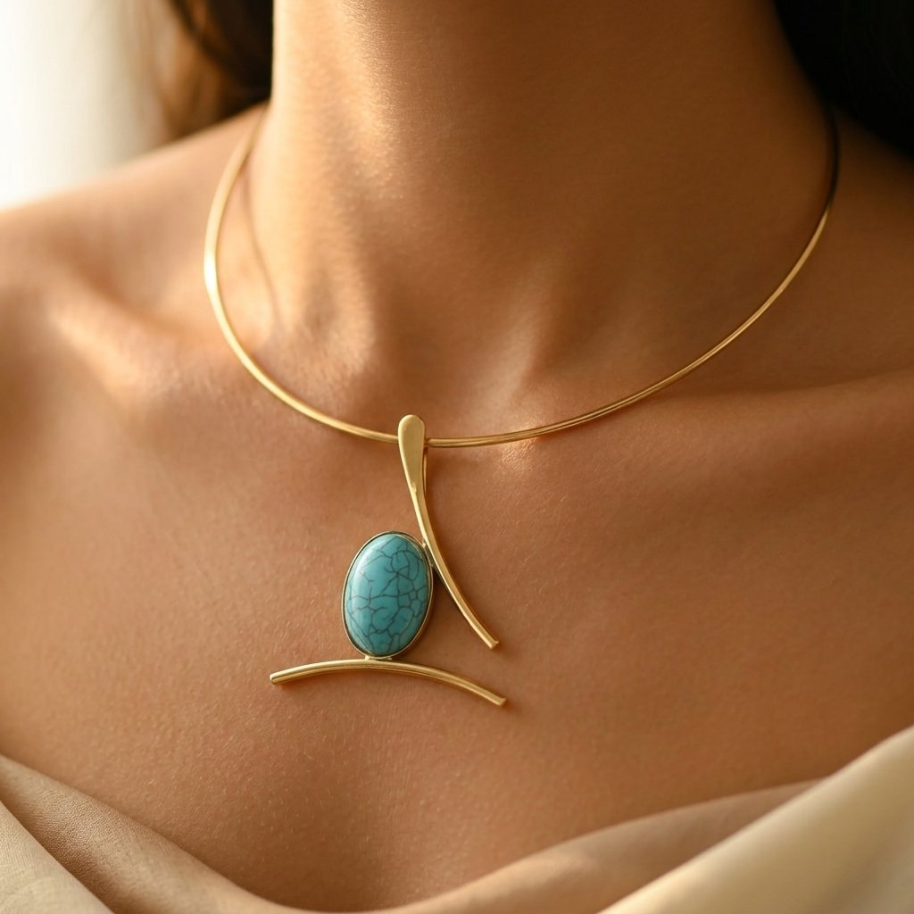 Boho goudkleurige turkoois ovale hanger ketting