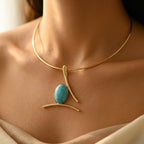 Boho goudkleurige turkoois ovale hanger ketting
