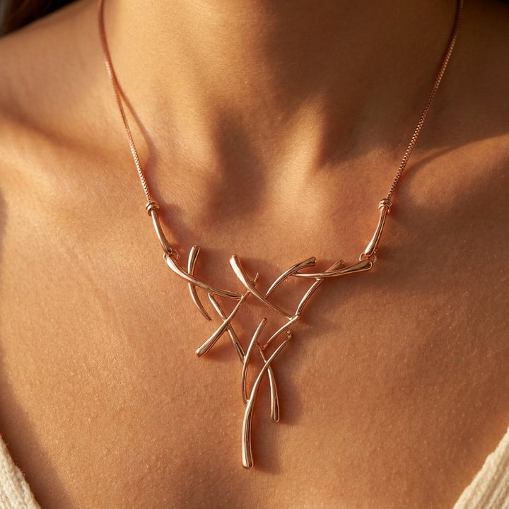 Boho Rose Gold Antler Branch Necklace