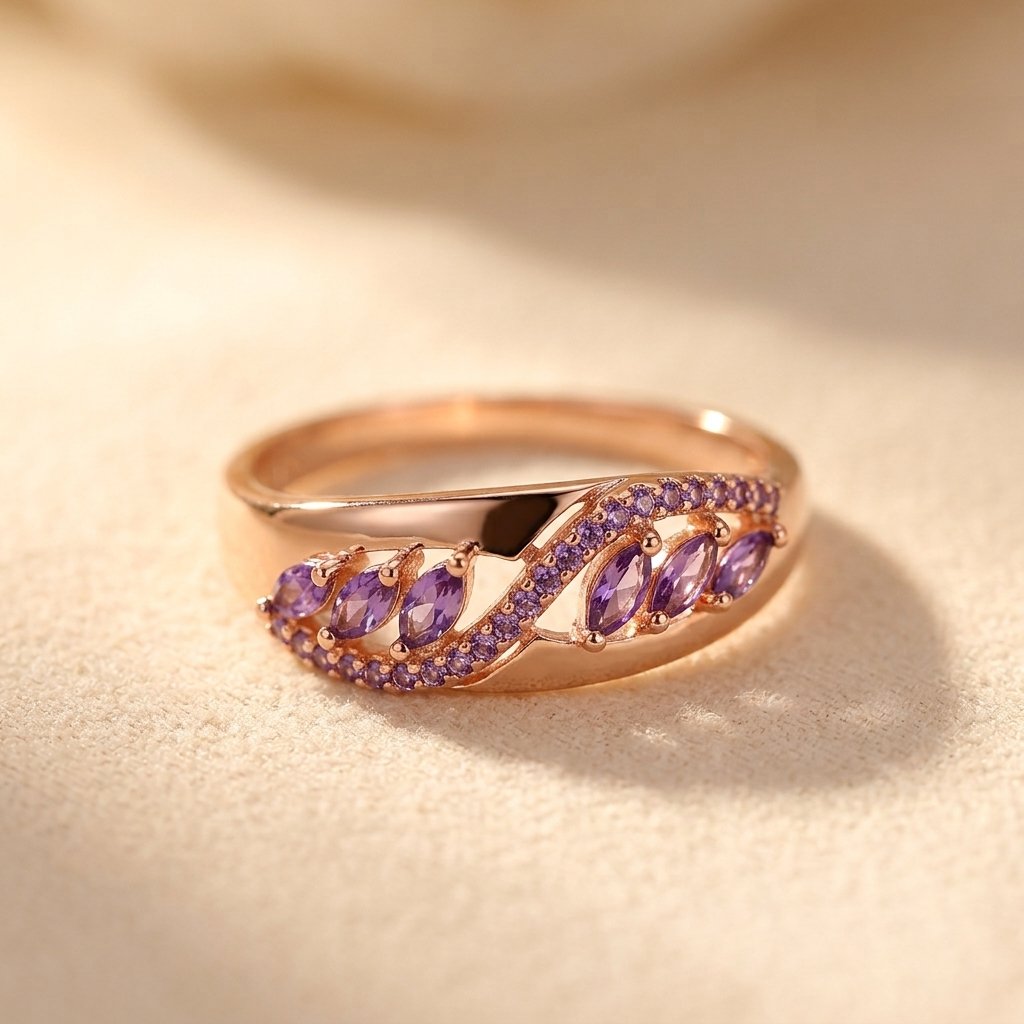 Rose Gold Purple Amethyst Wing Ring
