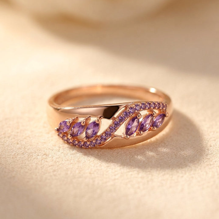 Rose Gold Purple Amethyst Wing Ring