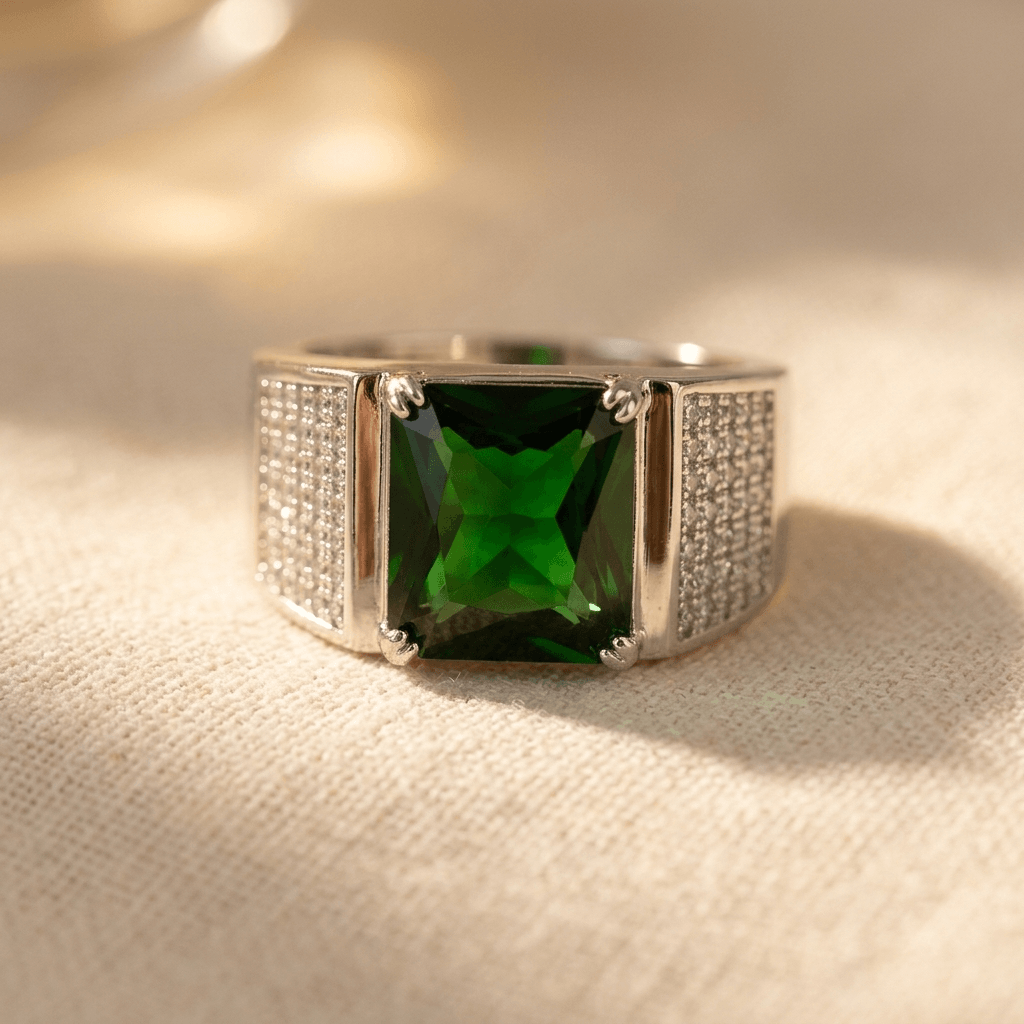 Trendy groene zirkoon statement ring voor heren
