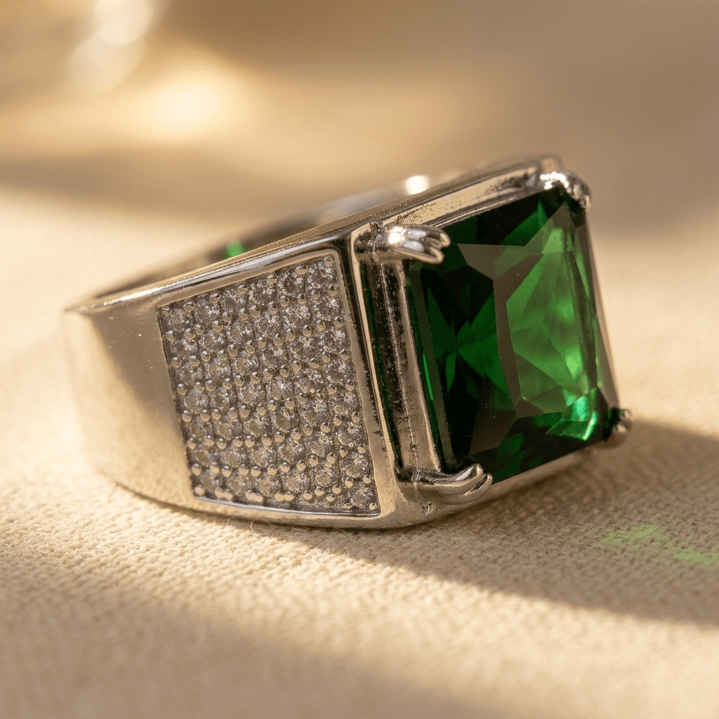 Trendy groene zirkoon statement ring voor heren