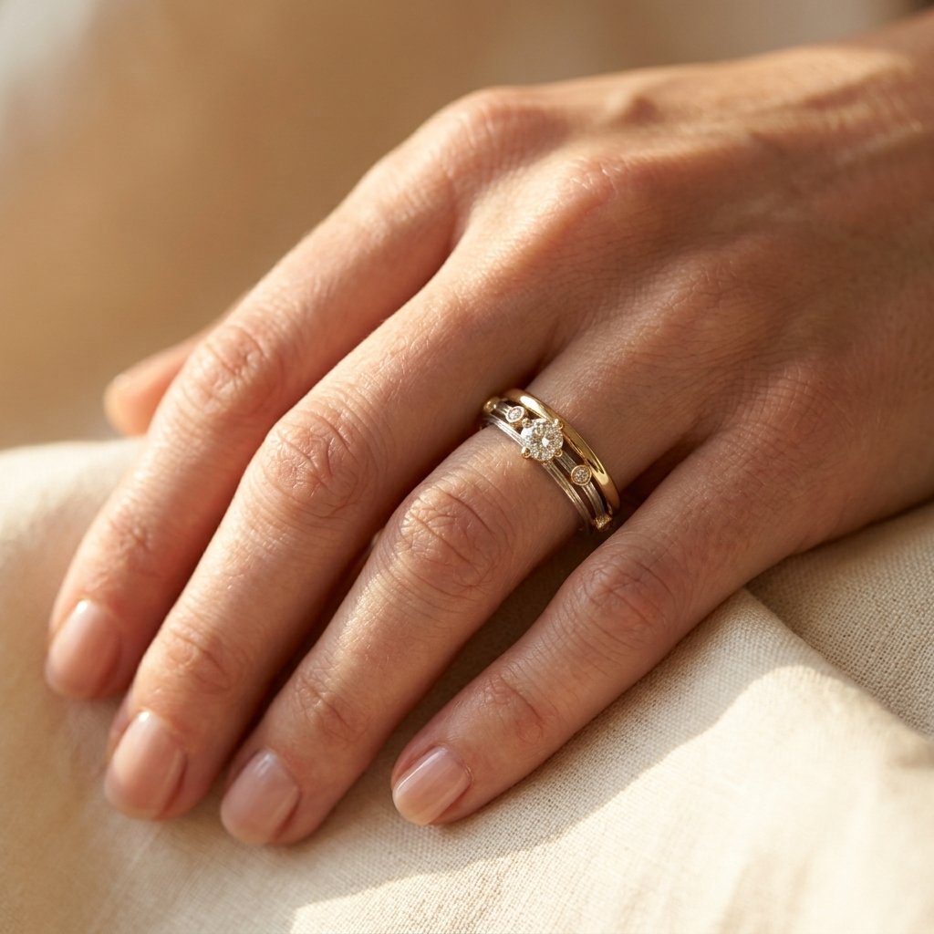 Tweekleurige goudkleurige ring met rond diamantaccent