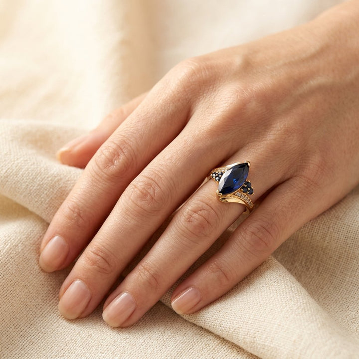 Gold Sapphire Marquise Filigree Ring