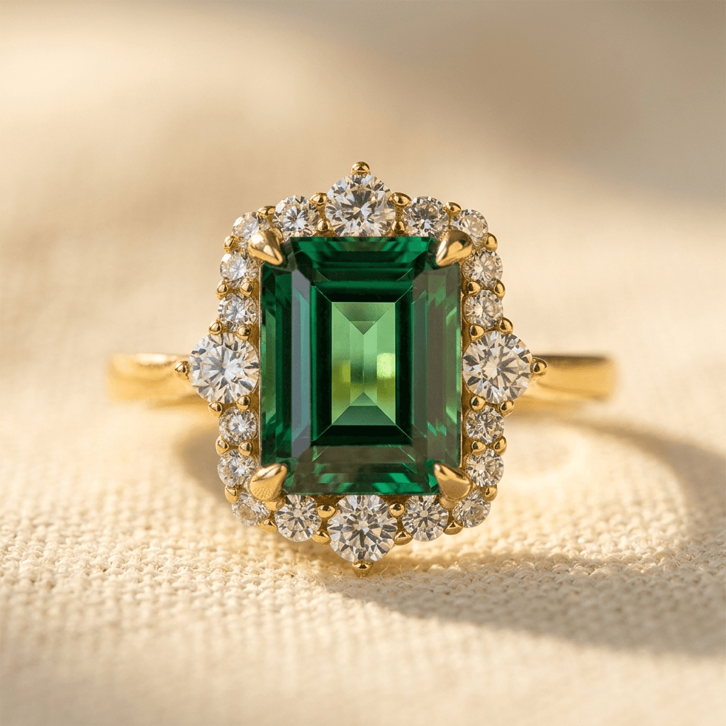 Elegante bloemenring met groene zirkonia