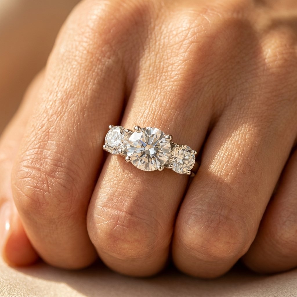 Zilverkleurige ronde zirkonia ring met drie stenen