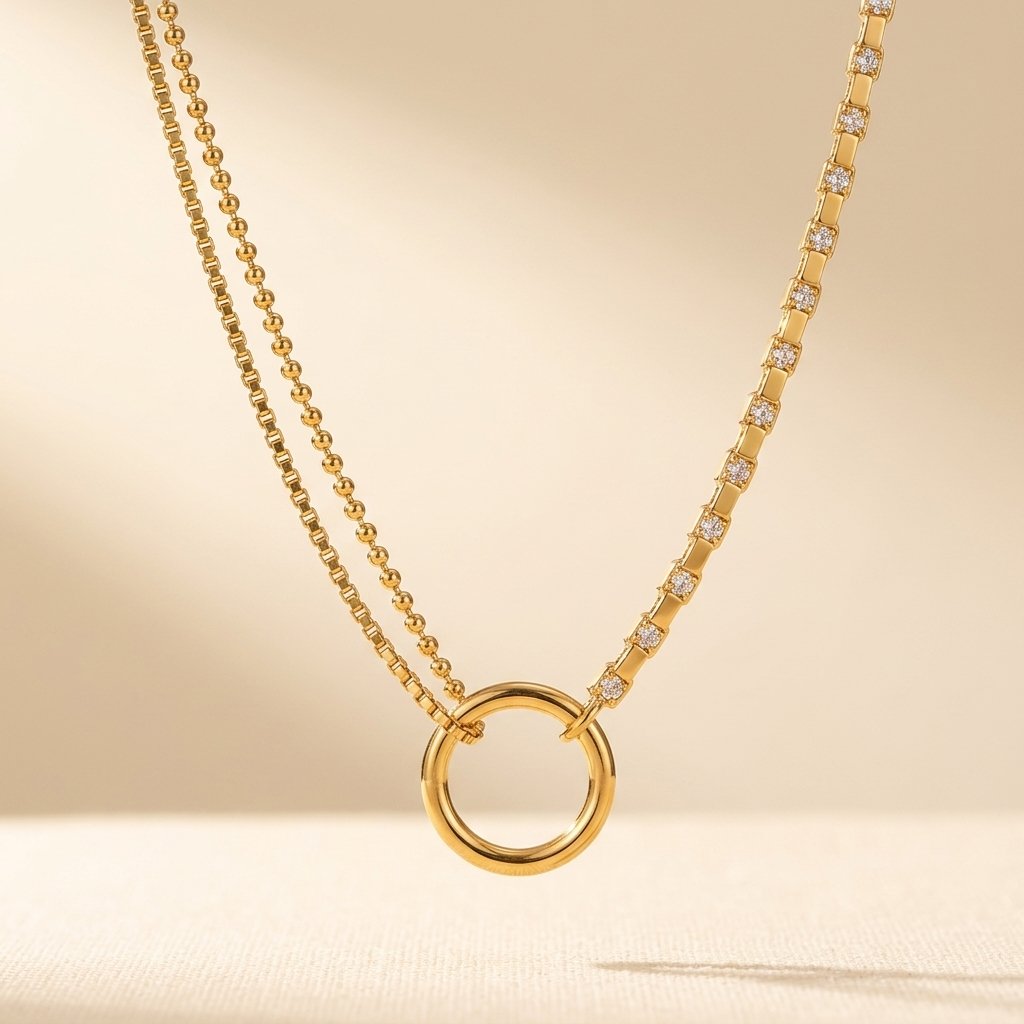 Goudkleurige asymmetrische schakelketting met cirkel