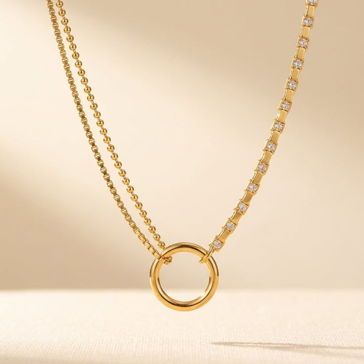 Gold Asymmetrical Chain Circle Necklace