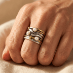 Vintage tweekleurige statement ring met parel
