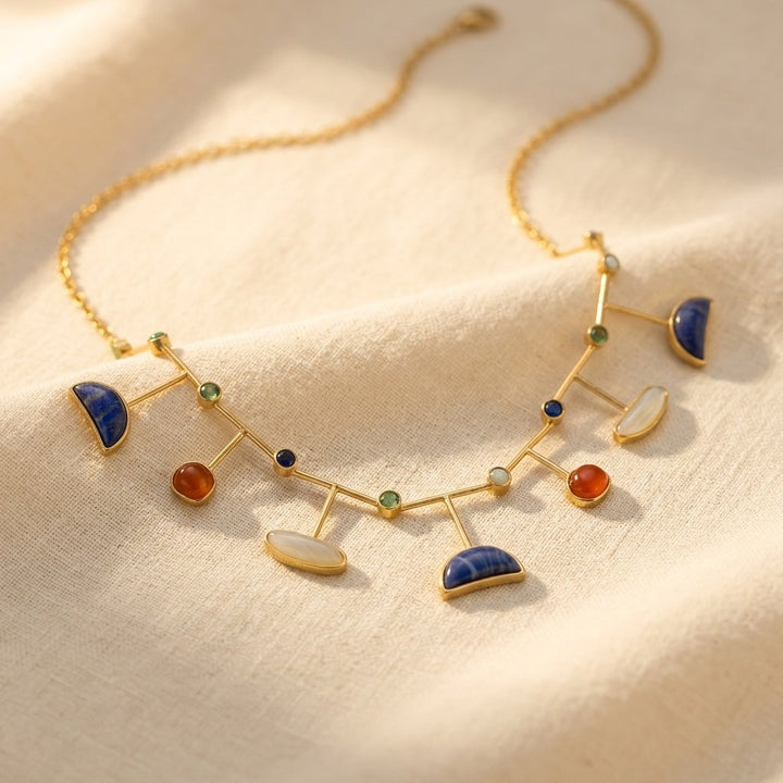 Vintage Gold Lapis Geometric Pendant Necklace