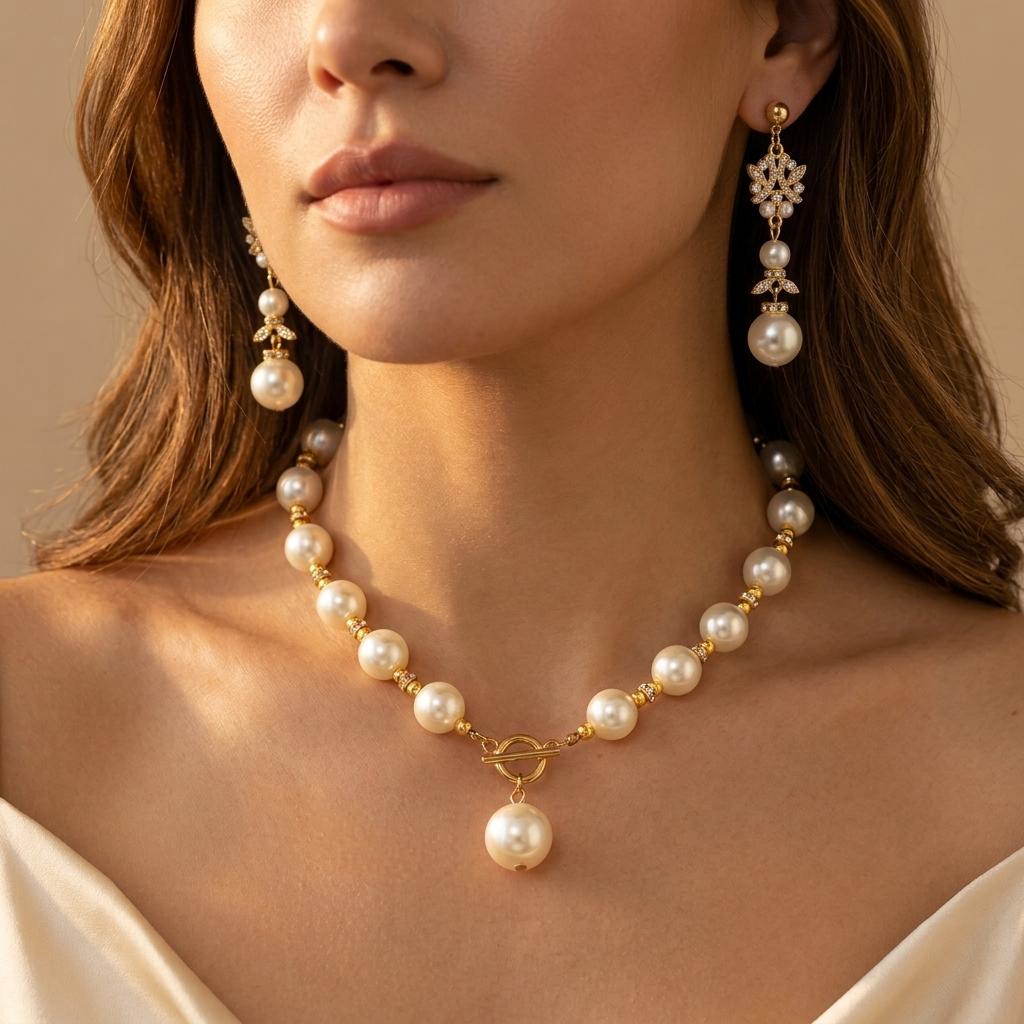 Elegant Pearl Gold Jewelry Set