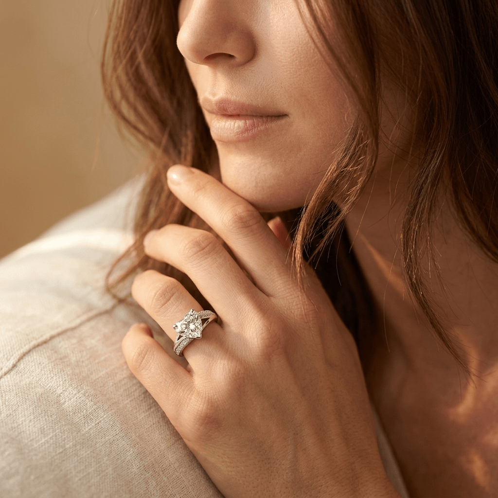 Elegante koperen verlovings- en trouwring met zirkonia