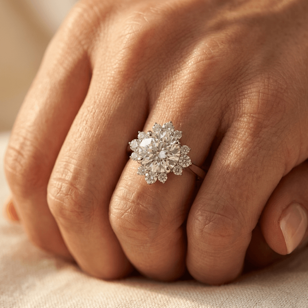 Verfijnde vintage sterexplosie ring met synthetische zirkonia