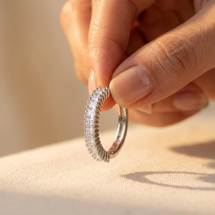 Silver Textured Hoop Chunky Statement Earrings