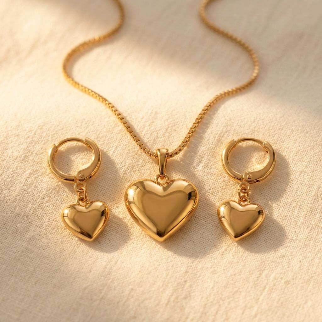 Gevormde goudkleurige sieradenset met ketting en oorbellen
