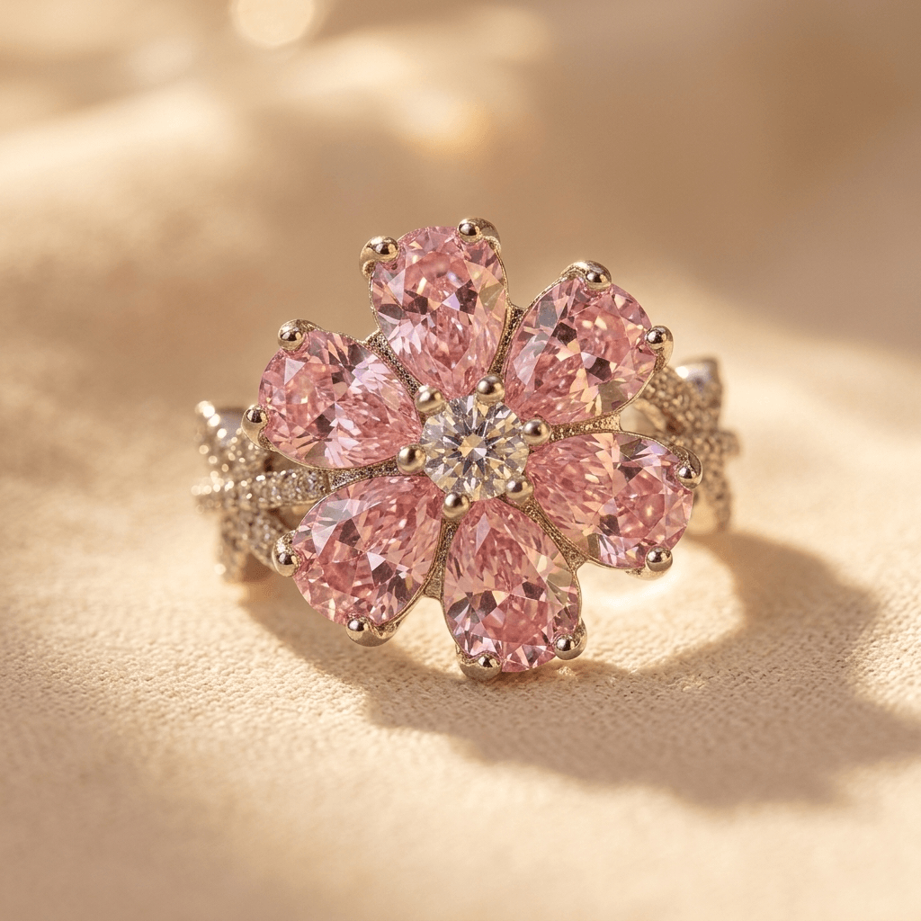 Vintage French Cubic Zirconia Flower Ring