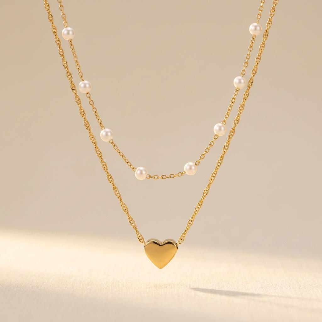 Geometrische kralenketting van legering met harthanger