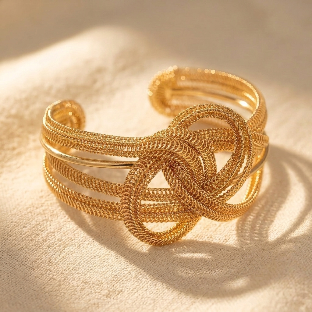 Goudkleurige geometrische opengewerkte open cuff armband