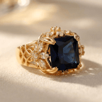 Vintage Boho Blue Zirconia Oxidized Band Ring