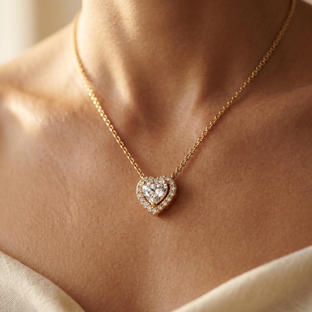 Elegante goudkleurige sieradenset met harthanger ketting en oorbellen