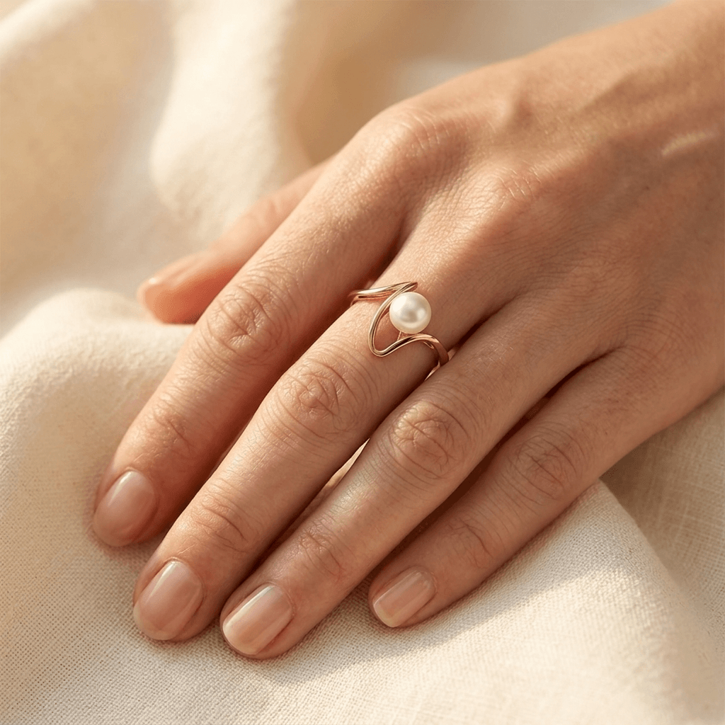Goudkleurige asymmetrische open ring met parel