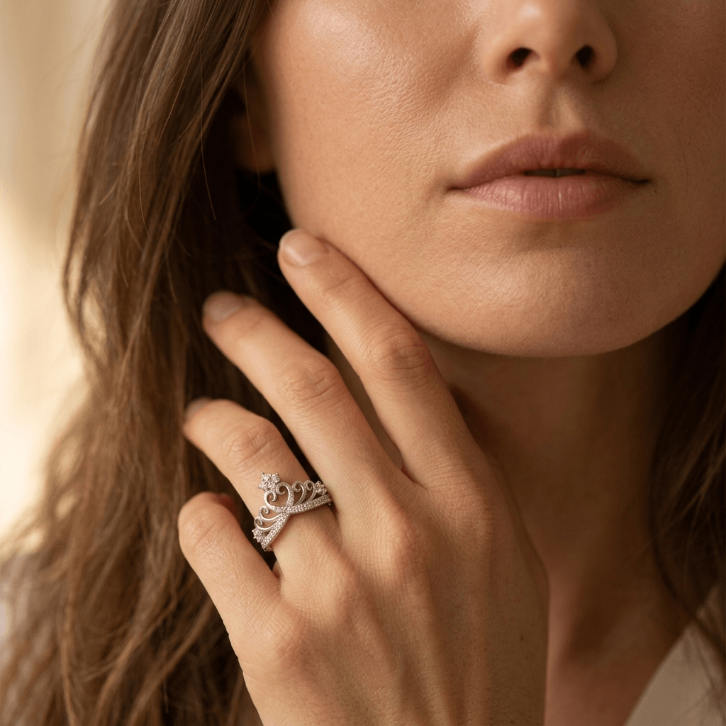 Elegante zilverkleurige brede ring met zirkonia
