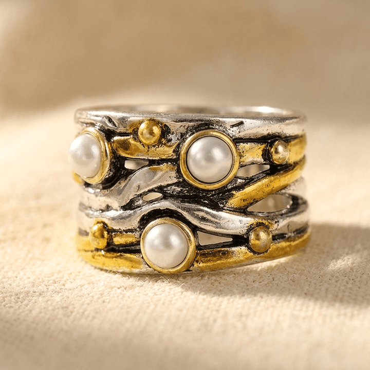 Vintage Two Tone Pearl Statement Ring