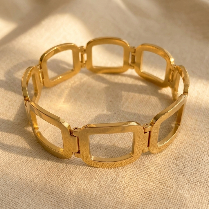 Gold Geometric Hollow Open Rectangle Bracelet