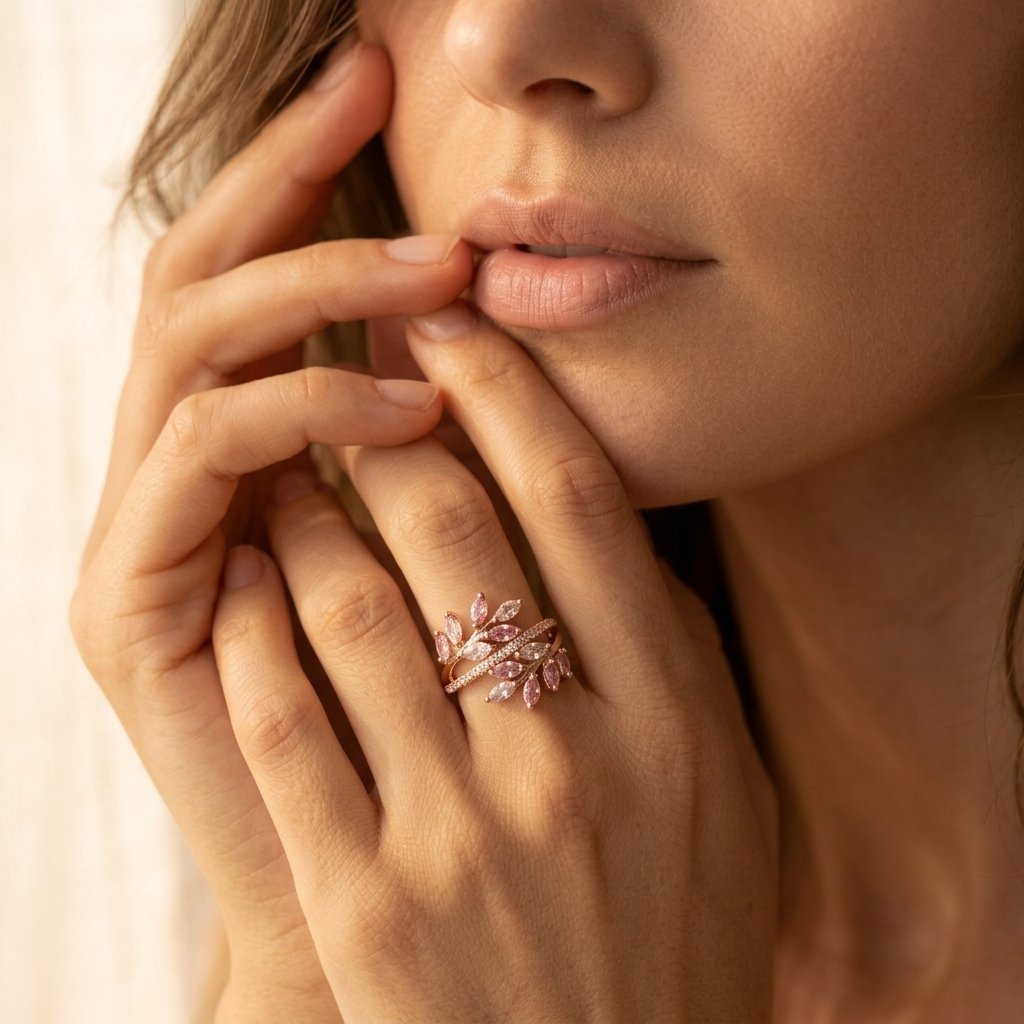 Rose Gold Pink Tourmaline Leaf Ring