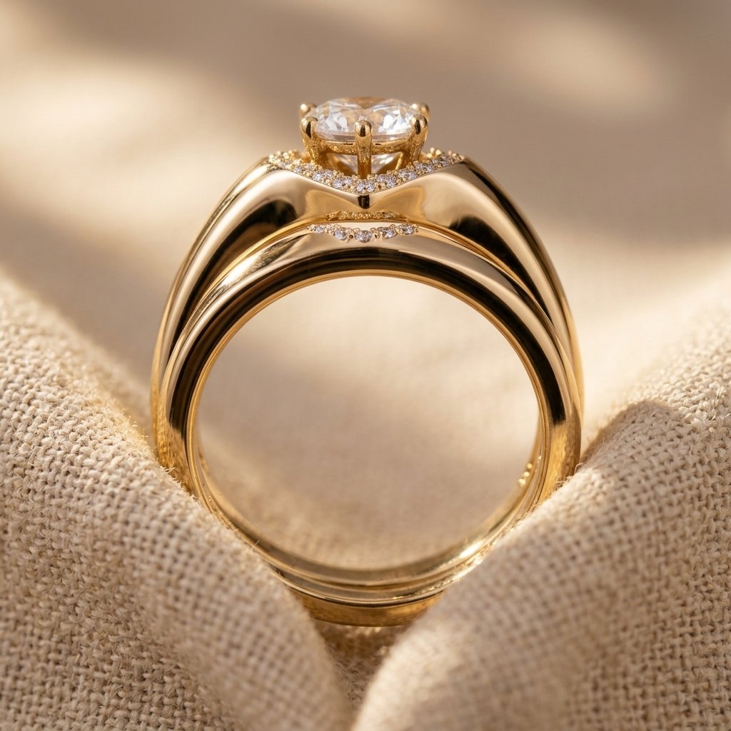 Goudkleurige hartvormige halo ringenset met diamant