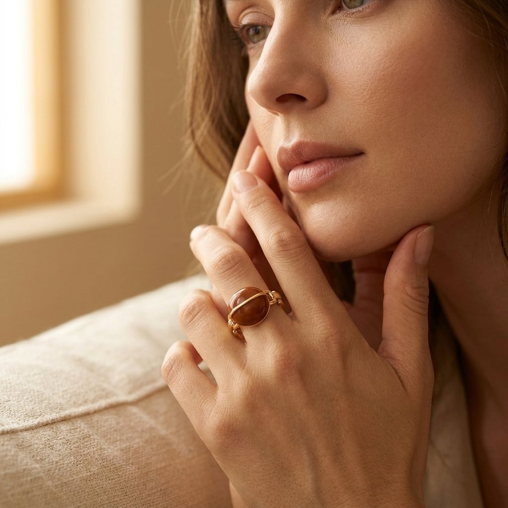 Gold Amber Cats Eye Oval Ring