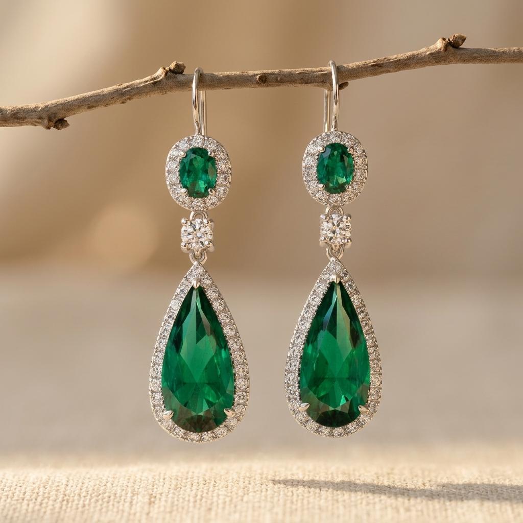 Vintage oorringen met smaragdgroen zirkonia