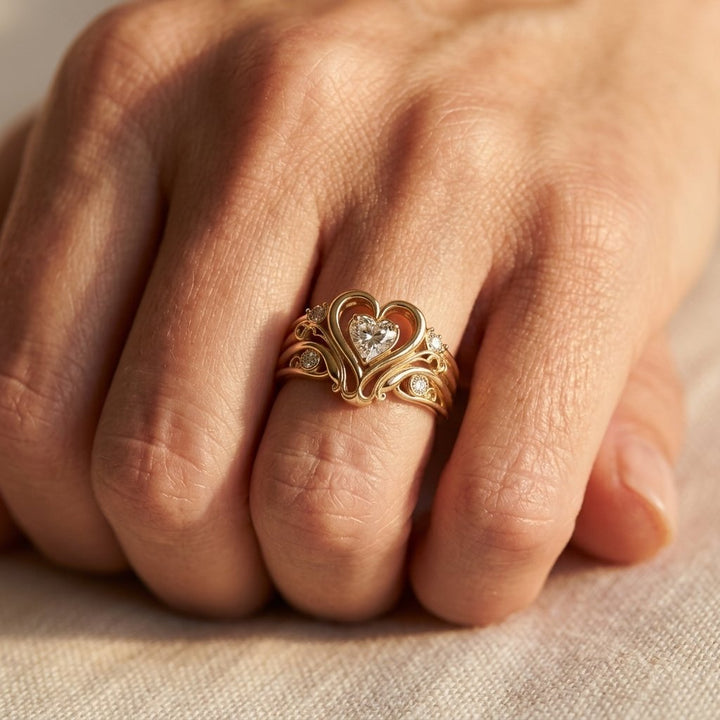 Gold Heart Filigree Diamond Ring