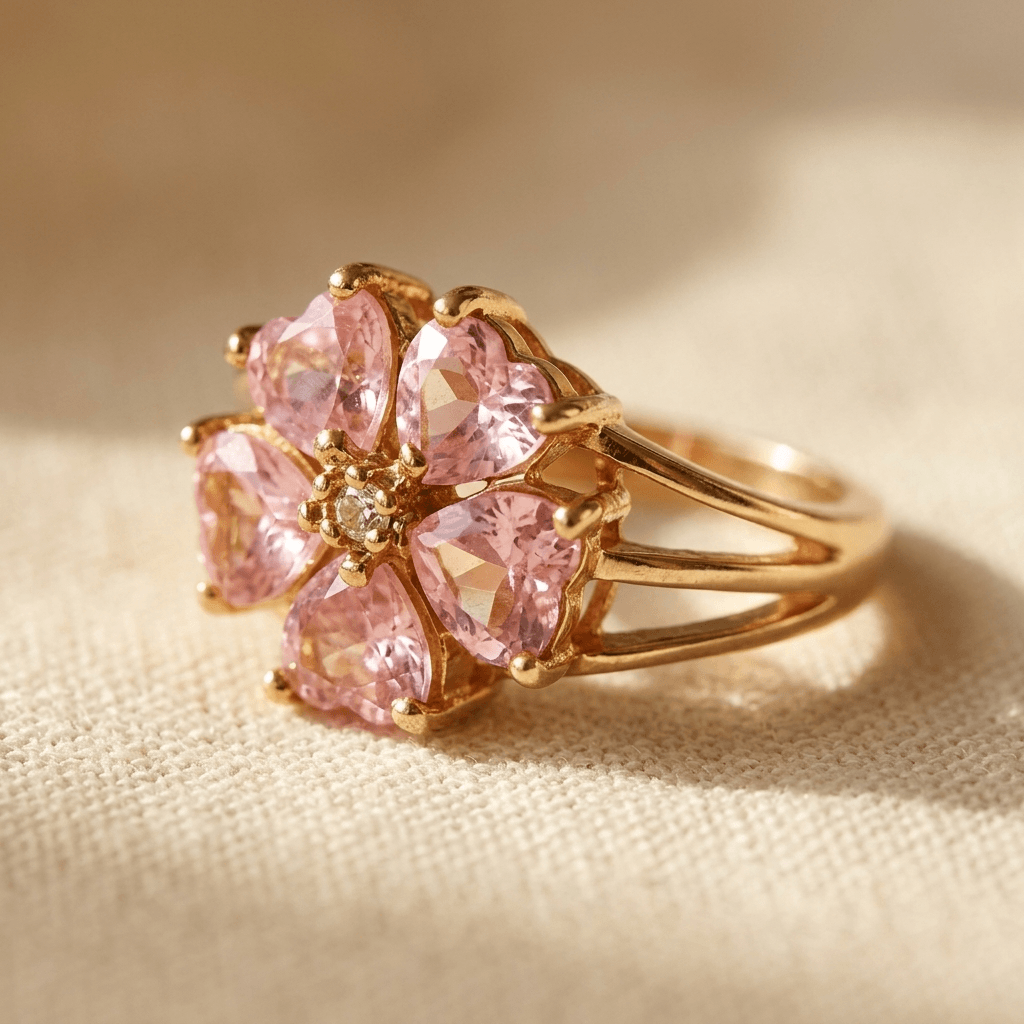 Elegante goudkleurige bloemclusterring met zirkonia