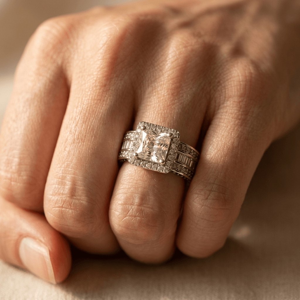 Stapelbare ring ingelegd met vierkante zirkonia