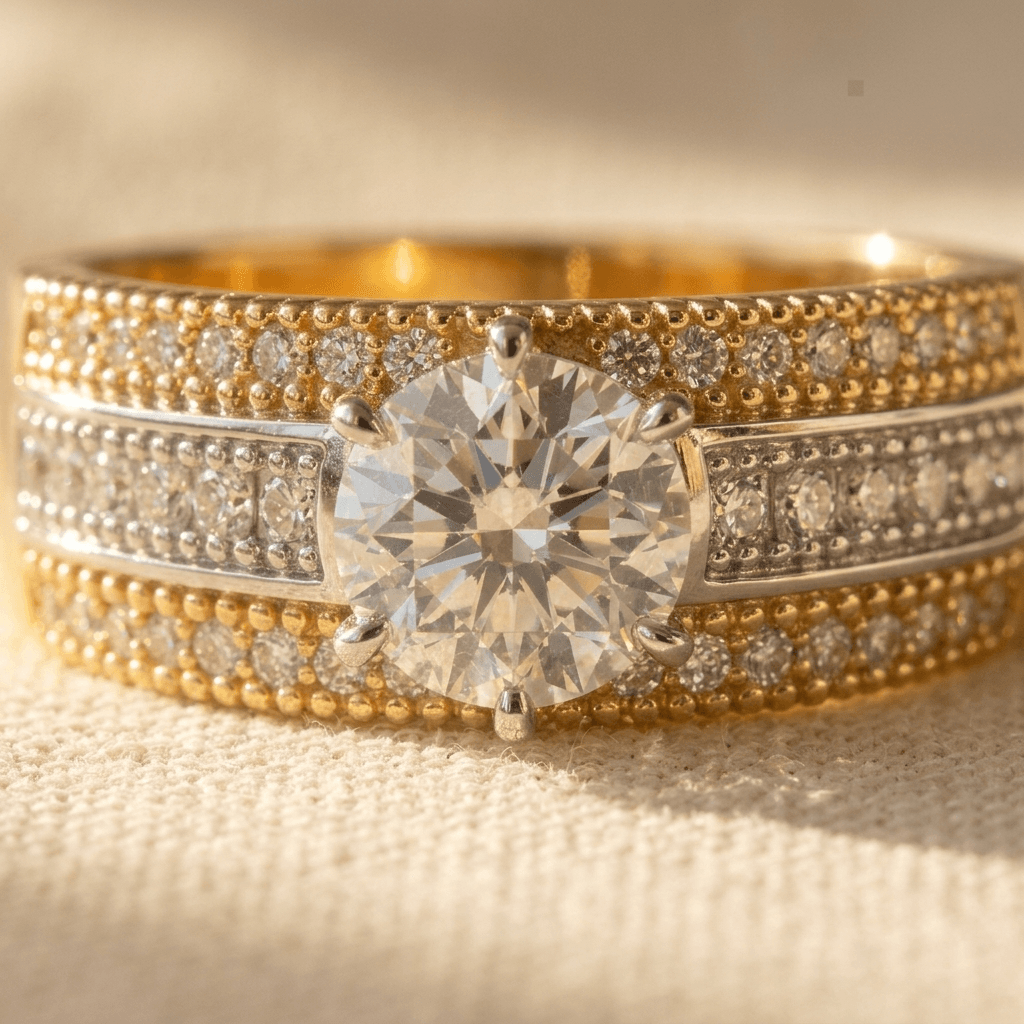 Tweekleurige zirkonia statement ring
